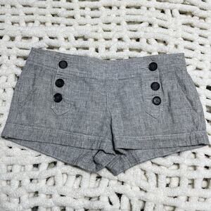 Express Women's Gray Linen Blend Black Buttons High Rise 2” Inseam Size 6